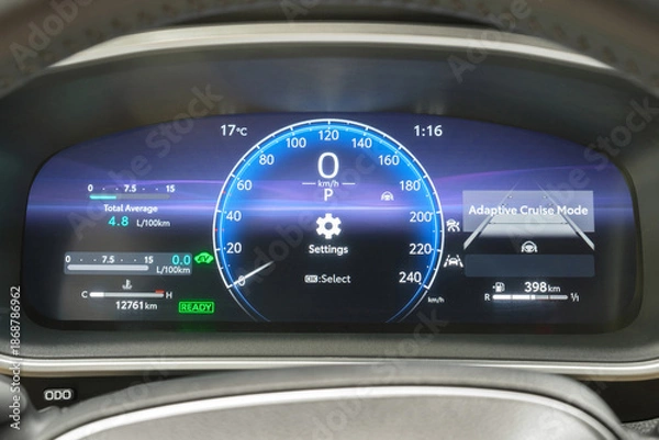 Obraz A car dashboard at parking mode, selective focus