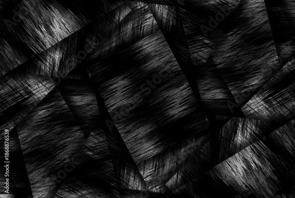 Obraz ざらざらとした表面の質感のとげとげしい模様の柄と影のあるたくさんの四角の形のオブジェクトが重なるデザインの白と黒と灰の色のテクスチャ、背景、壁紙