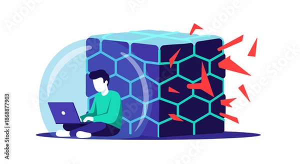 Fototapeta Secure User Computing Inside Protective Sphere with Exploding Data Block