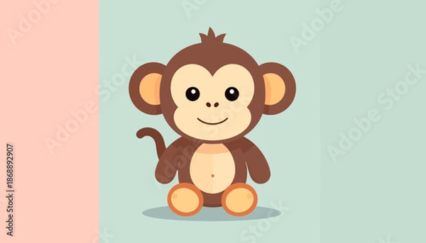 Obraz Cute Cartoon Monkey Sitting Down Illustration