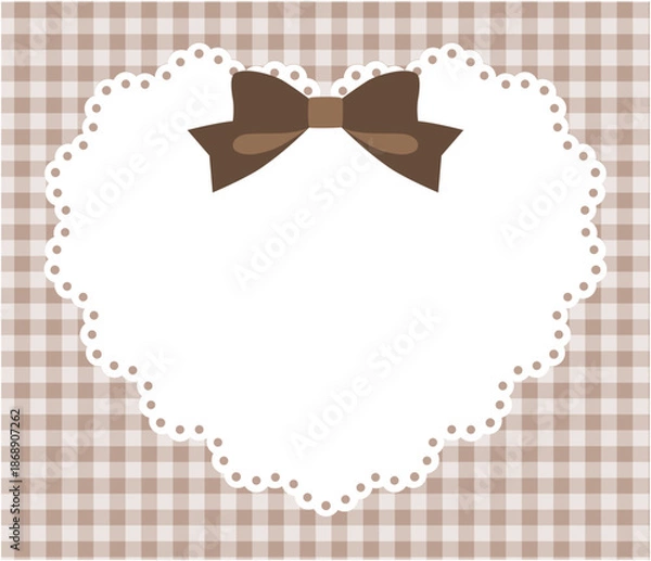 Obraz リボンがついたかわいいハートのレースフレームのベクターイラスト。ギンガムチェック	