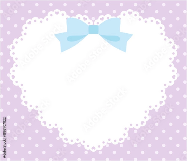 Obraz リボンがついたかわいいハートのレースフレームのベクターイラスト。ドット、ラブリー	