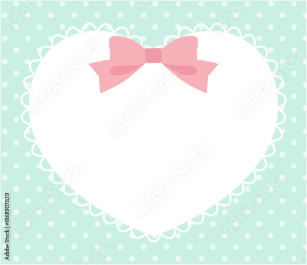 Obraz リボンがついたかわいいハートのレースフレームのベクターイラスト。ドット、ラブリー	