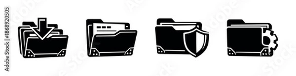 Obraz Folder vector icons set with document and security symbols