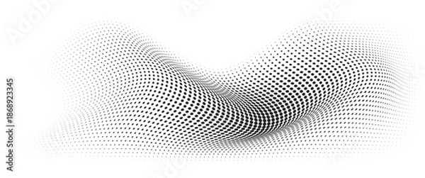 Obraz Flowing Wave Dot Halftone Pattern: Curve Gradient Shape on Transparent Background. Suitable for AI, Tech, Network, Digital, Science, and Technology Themes.