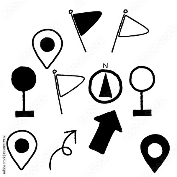 Obraz ナビゲーションに便利な手描きの位置アイコンセット