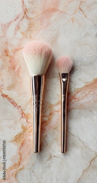 Obraz Two blush brushes, rose gold, on marble