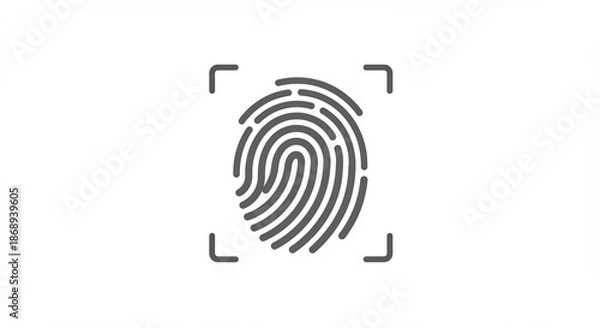 Obraz 清潔な白背景に浮かび上がる指紋の図形個人認証とデジタルセキュリティを視覚的に表現. AI Generated