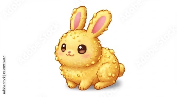 Obraz 柔らかな光が優しく包み込む金色のふわふわうさぎイラストレーション愛らしい姿が白い背景に映える心地よいデジタルアート. AI Generated