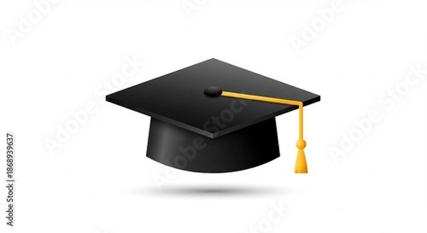 Obraz 希望に満ちた未来を象徴する黒い卒業帽と金色のタッセルがクリーンな白い背景に美しく浮かび上がる. AI Generated