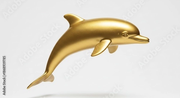 Obraz 清潔な白背景に浮かび上がる躍動感あふれる金色のイルカの彫像 磨き抜かれた表面が光を美しく反射し空間全体に豪華で洗練された輝きを添える. AI Generated
