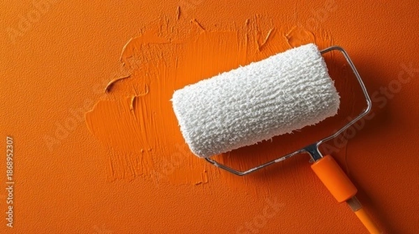 Obraz Paint roller applying orange paint on wall