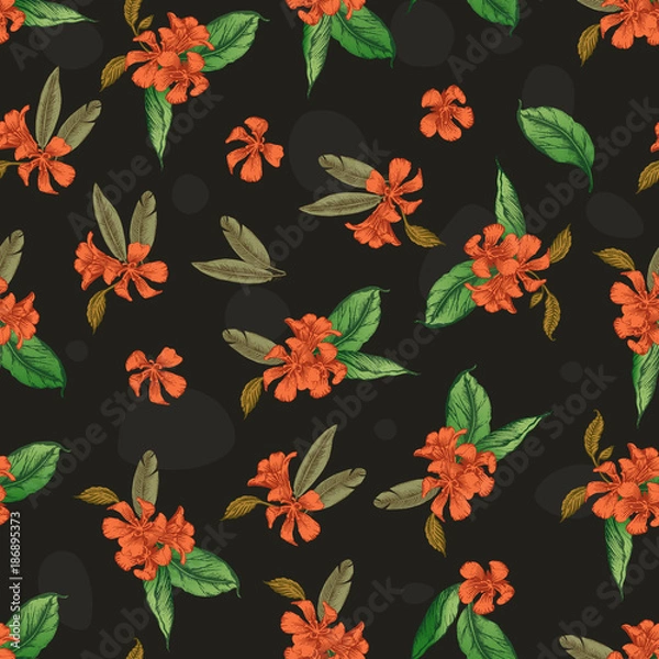 Fototapeta Seamless vector pattern of romantic flower on black background