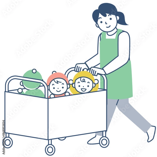 Obraz お散歩カートに乗って出かける幼児と保育士