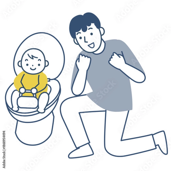 Obraz トイレトレーニングをする子供と父親