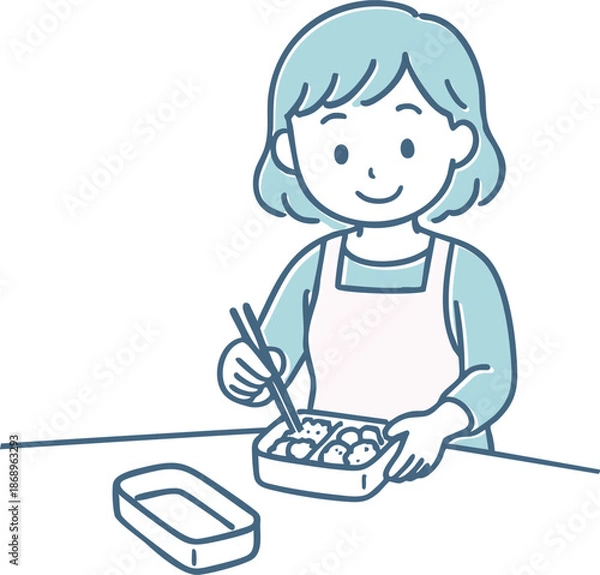 Obraz お弁当を詰めるエプロン姿の女性