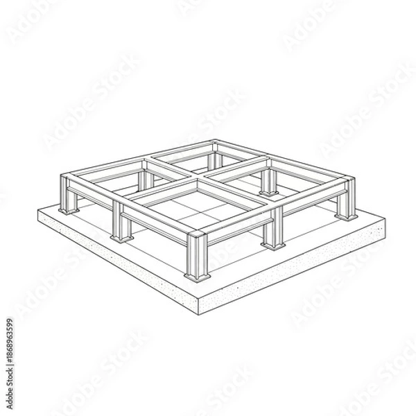 Fototapeta 3D wireframe raised platform structure on white.