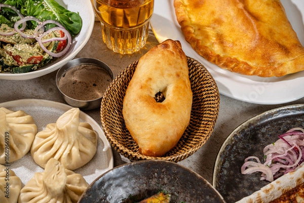 Obraz Modern Georgian Restaurant Bread And Dumpling Selection