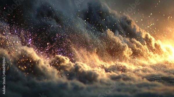 Obraz Sparkling clouds with glowing particles and dramatic lighting.