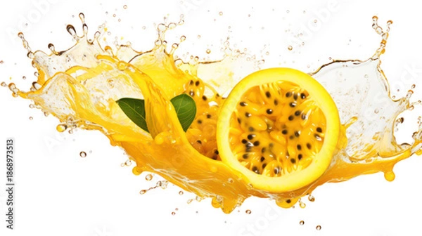 Obraz Passion fruit slice splash on transparent background