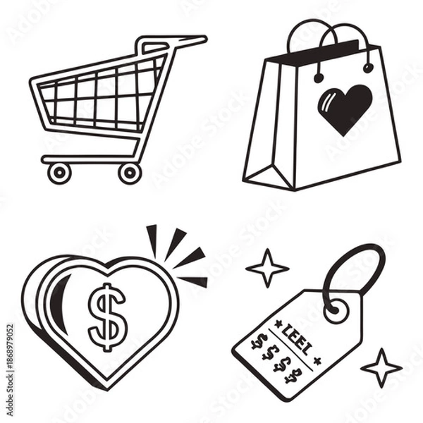 Obraz E-commerce and Retail Shopping Flat Vector Icon Collection