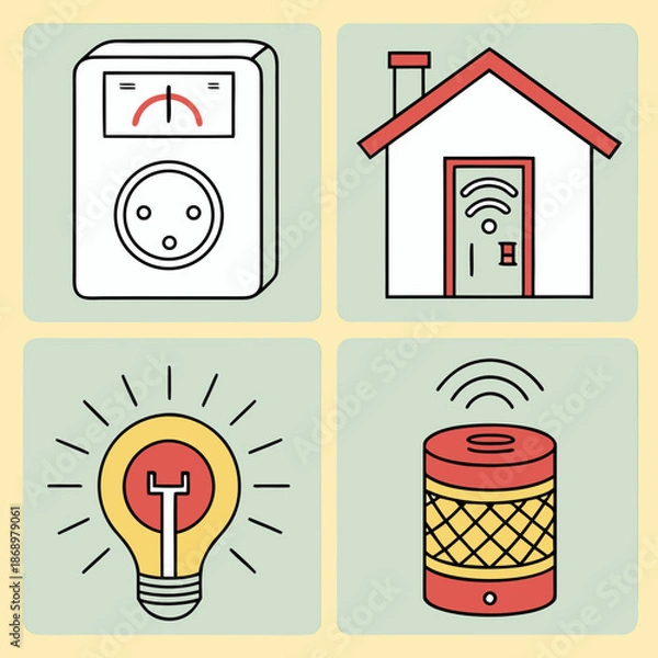 Obraz Smart Home Automation and IoT Device Flat Vector Icon Set
