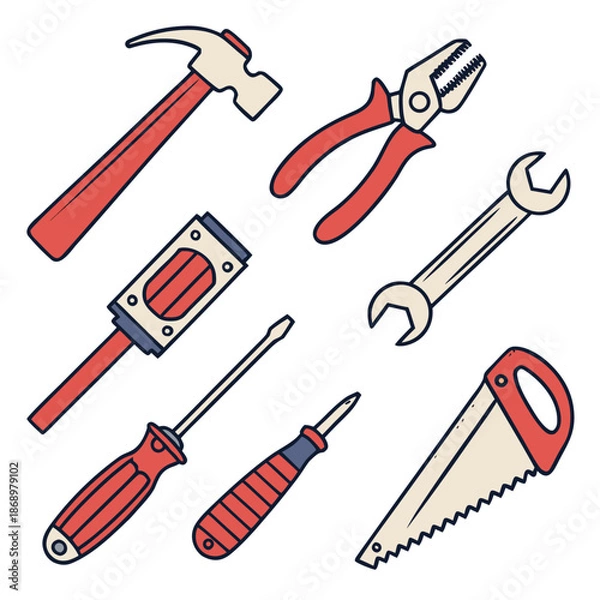 Obraz Hardware Tools and Construction Equipment Flat Vector Icon Set