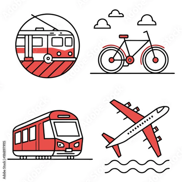 Obraz Global Transportation and Logistics Flat Vector Icon Collection