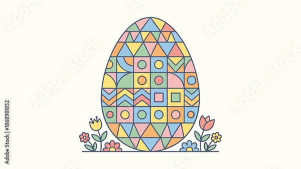 Obraz Colorful Easter egg with geometric patterns and flowers.