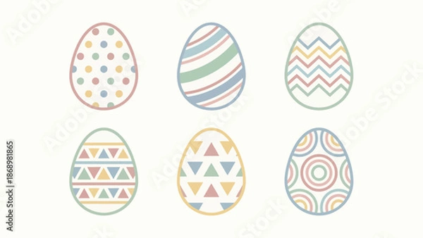 Obraz Six Easter eggs with various colorful patterns and designs.