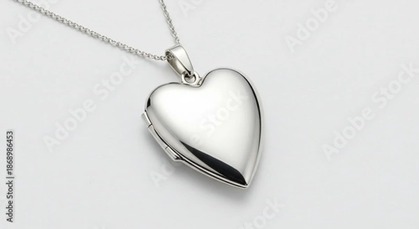 Obraz 輝く純銀のハートロケットペンダントが柔らかな光を受け美しく反射する 大切な思い出を包み込む優雅な贈り物 白い背景で一層際立つ. AI Generated