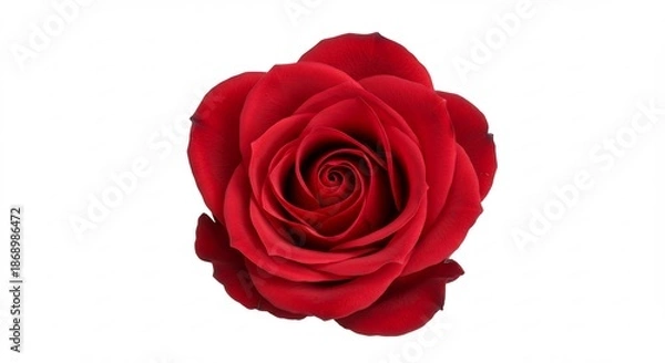 Obraz 純粋な白い背景に鮮やかな深紅のバラが優雅に咲き誇る柔らかな光が花びらの美しい層と質感を見事に際立たせる洗練された一枚. AI Generated