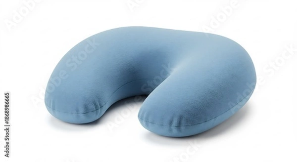 Obraz 明るく清潔なスタジオで丁寧に撮影された柔らかな質感のライトブルーU字型ネックピロー 長距離移動や日常のリラックスタイムに首の負担を軽減し至福の安らぎを提供する理想的な快適クッション. AI Generated