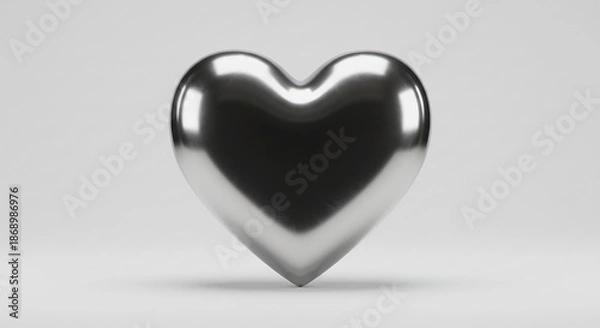 Obraz 完璧に滑らかな反射面を持つ輝く銀のハートが柔らかなスタジオ照明の下で明るくきらめきシンプルで清潔な白い背景に贅沢でエレガントな視覚的声明を生み出し愛と現代的な洗練の感情を呼び起こす. AI Generated
