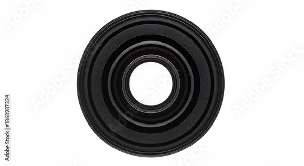 Obraz 同心円状の溝を持つ黒いゴム製リングがクリアな光で白背景に美しく描写される. AI Generated