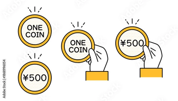 Obraz ワンコインで支払いが完了できる状況を提示する際に使用できるイラスト素材