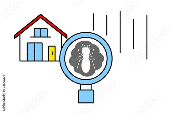 Obraz 住宅の白ありを虫眼鏡で発見するイメージイラスト