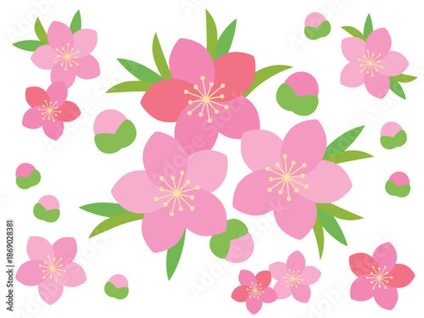 Fototapeta ひな祭り 桃の花のイラスト