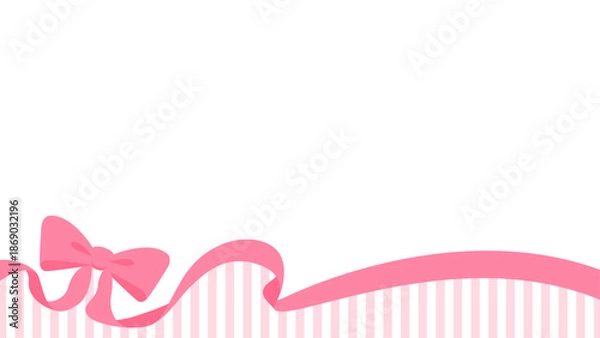 Fototapeta リボンのデコレーションフレーム、ストライプ柄の背景、16:9サイズ