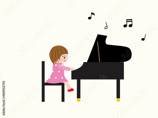 Obraz ピアノを弾く女の子と音符