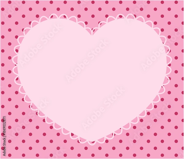 Obraz かわいいハートのレースフレームのベクターイラスト。枠、ドット、ラブリー