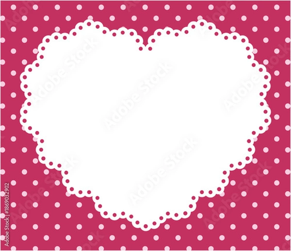 Obraz かわいいハートのレースフレームのベクターイラスト。枠、ドット、ラブリー