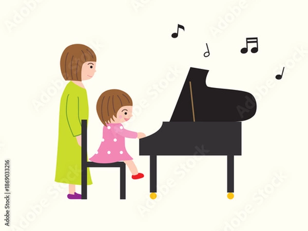 Obraz ピアノを弾く女の子と音符