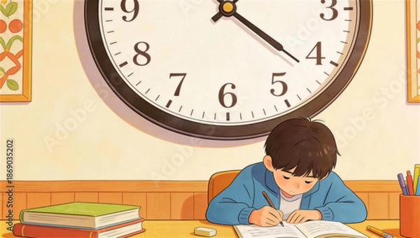 Obraz A boy studying at night.

