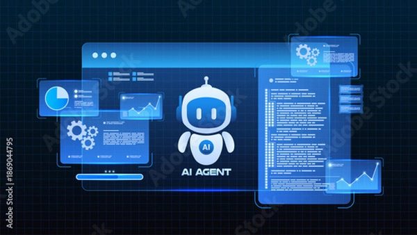Obraz AI workflow automation artificial intelligence. ai agent network diagram dashboard machine learning flow process and automation system.