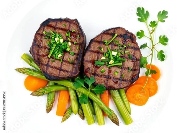 Obraz Grilled steak with fresh vegetables