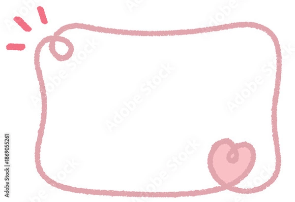 Fototapeta クレヨンラインのカーリーハート四角フレーム/くすみピンク