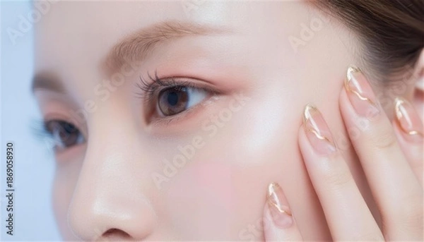 Obraz ゴールドラインのクリアネイルと美しい目元