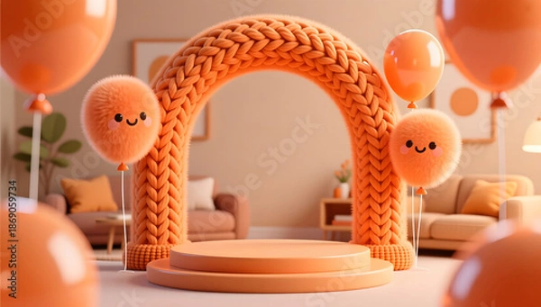 Obraz Warm orange plush texture balloon arch display stand