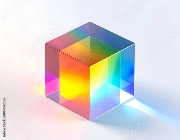 Obraz Transparent cube refracts light, displaying vibrant rainbow spectrum